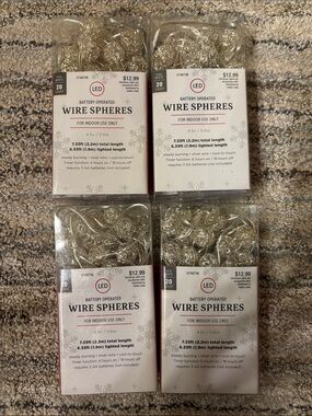 LED Battery-Operated Wire Spheres - Silver String Lights (4 Pack)